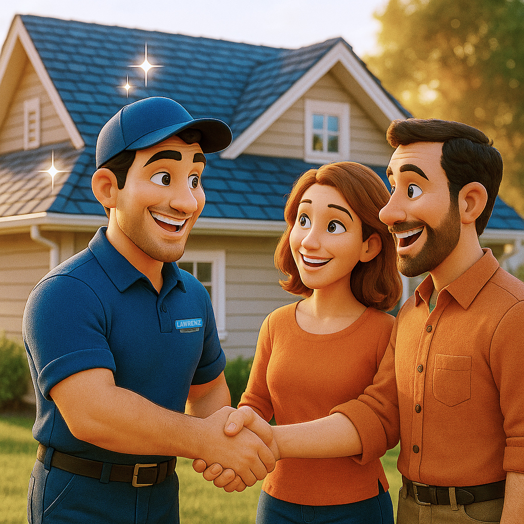 Happy Homeowners and Contractor after Storm Damage Restoration